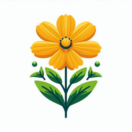 Yellow flower with green leaves isolated on white background. Vector illustration.のイラスト素材