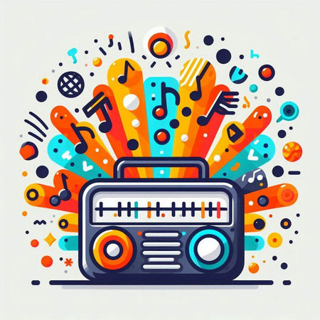 Retro radio. Colorful vector illustration in flat cartoon style.のイラスト素材