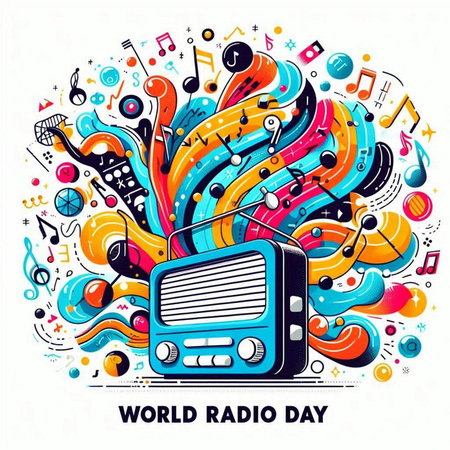 World Radio Day. Vector illustration of colorful doodle design.のイラスト素材