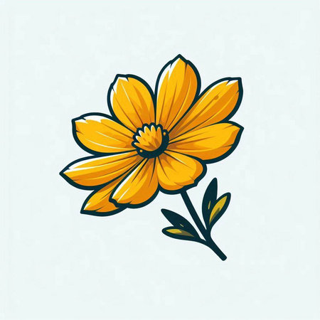 Beautiful yellow flower isolated on blue background. Hand drawn vector illustration.のイラスト素材