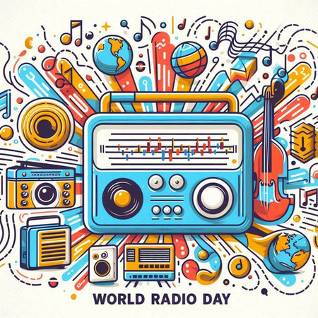 World Radio Day. Vector illustration with hand drawn doodle elements.のイラスト素材