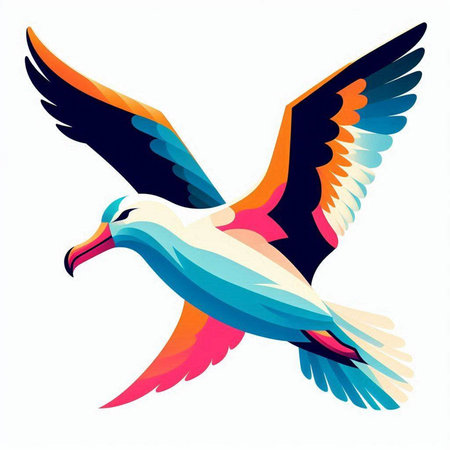 Vector illustration of a flying seagull on a white background.のイラスト素材