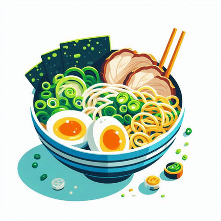 Illustration of japanese ramen noodle soup in bowlのイラスト素材