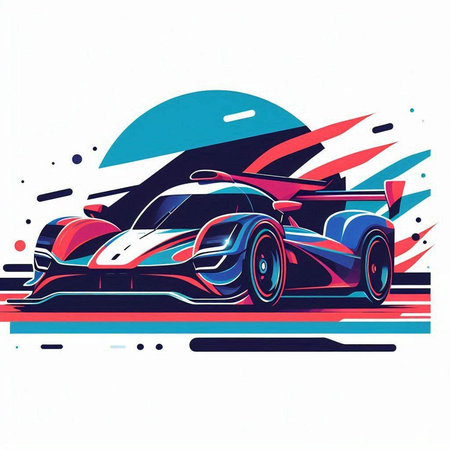 Futuristic racing car on the background of the sunset. Vector illustration.のイラスト素材
