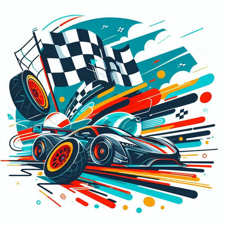 Racing car with checkered flag. Vector illustration. Eps 10のイラスト素材