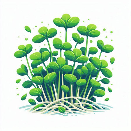 Microgreens. Sprouts with water drops. Vector illustration.のイラスト素材