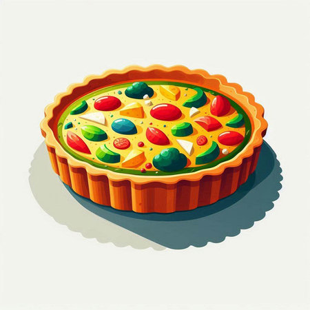 Illustration of a pie with vegetables on a white background with shadowのイラスト素材