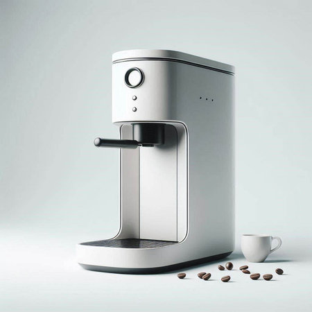 Coffee machine with coffee beans on a white background. 3d renderingのイラスト素材