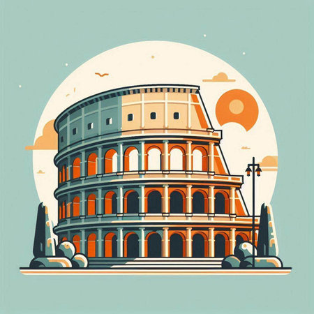 Colosseum in Rome, Italy. Vector illustration in flat styleのイラスト素材