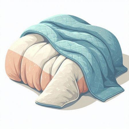 Illustration of a bed with a blanket on a white background.のイラスト素材