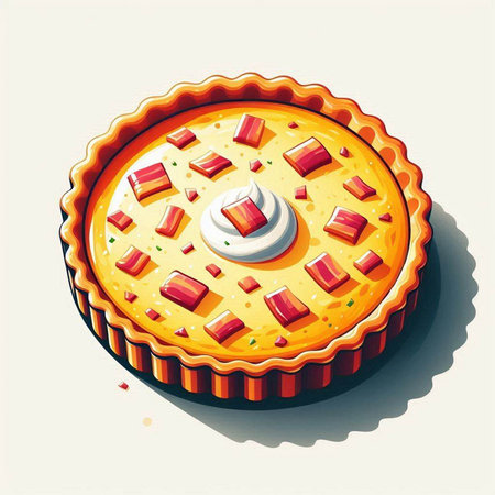 Vector illustration of a pie with rhubarb and sour cream.のイラスト素材