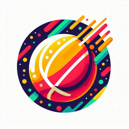 Cricket ball with colorful stripes in circle. Vector illustration.のイラスト素材