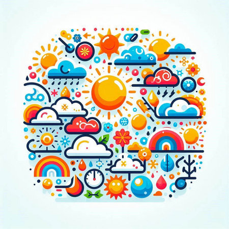 Flat design vector illustration concept of weather forecast, meteorology, meteorology, meteorology, climate change, climate change.のイラスト素材