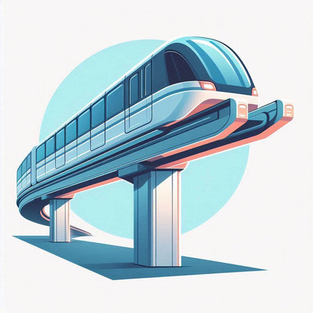 High-speed train on the bridge. Digital illustration. Vector illustration.のイラスト素材