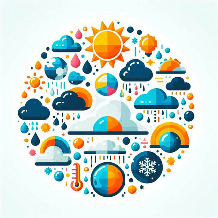 Flat design vector illustration concept of weather forecast, meteorology, climate change.のイラスト素材
