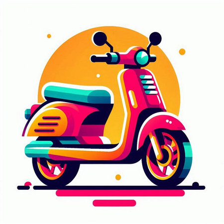 Vintage scooter. Colorful vector illustration in flat style.のイラスト素材