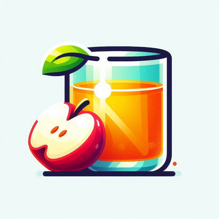 Apple juice in a glass with a slice of apple. Vector illustration.のイラスト素材