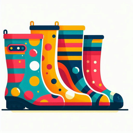 Colorful rubber boots isolated on a white background. Vector illustration.のイラスト素材