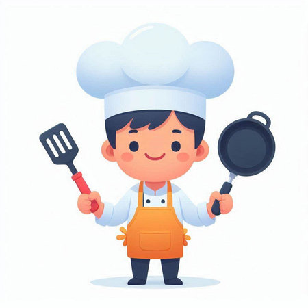 Chef boy cartoon character. Cute little chef. Vector illustrationのイラスト素材