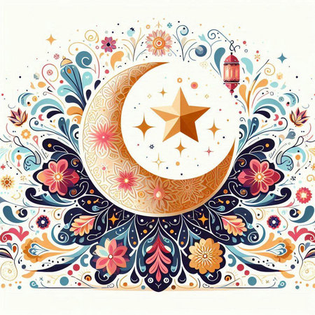 Ramadan Kareem Greeting Card with Moon and Star. Vector Illustrationのイラスト素材