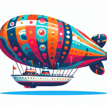 Illustration of an airship with multicolored elements on a white backgroundのイラスト素材