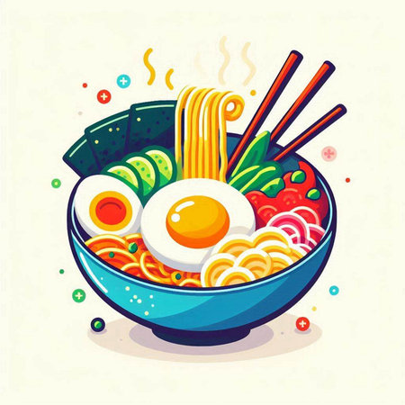 Noodle bowl with chopsticks. Vector illustration in cartoon style.のイラスト素材