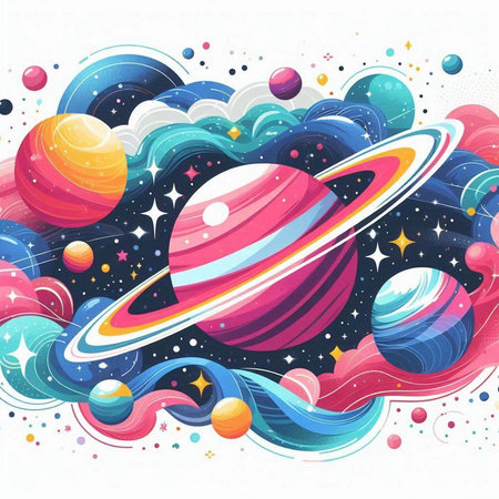Colorful space background with planet and stars. Vector illustration for your designのイラスト素材