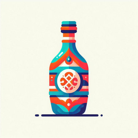 Colorful bottle of tequila. Vector illustration in flat style.のイラスト素材