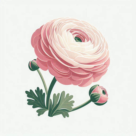 Pink ranunculus flower on a white background. Vector illustration.のイラスト素材