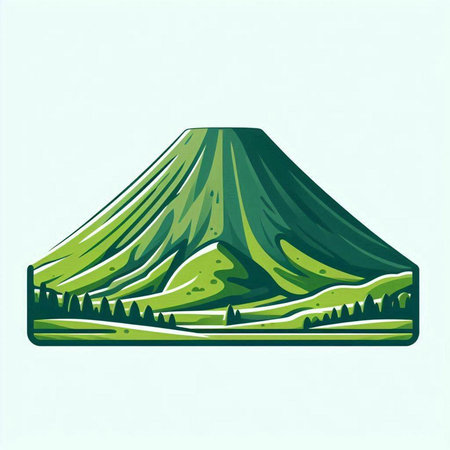 Illustration of a mountain with green grass in front of it.のイラスト素材