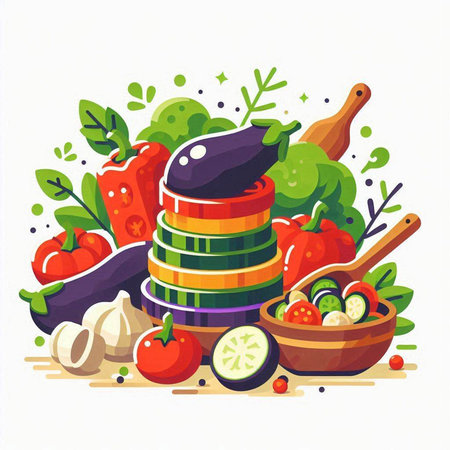 Vegetables and spices. Vector illustration in a flat style.のイラスト素材