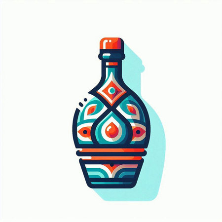 Vector illustration of a bottle of wine on a white background. Doodle style.のイラスト素材