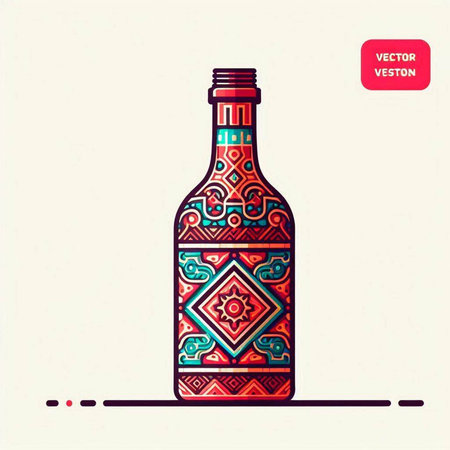 Colorful vector illustration of a bottle of wine in ethnic style.のイラスト素材