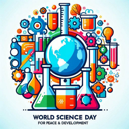 World Science Day banner with science equipment. Vector illustration for your designのイラスト素材