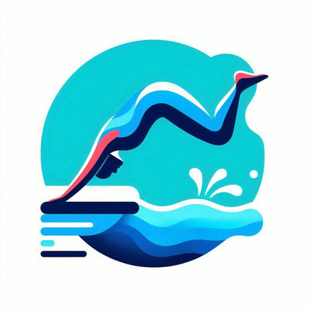 swimming pool logo with silhouette of seagull, vector illustrationのイラスト素材