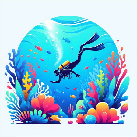 Scuba diving in the sea. Underwater world. Vector illustration.のイラスト素材