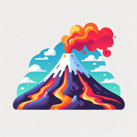 Volcanic eruption. Vector illustration of volcano eruption. Flat style.のイラスト素材