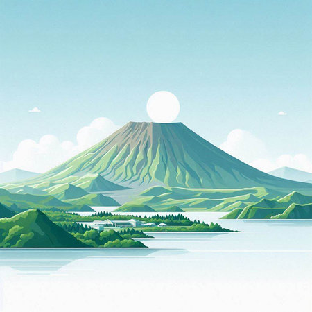 Landscape of mountain and lake. Vector illustration for your design.のイラスト素材