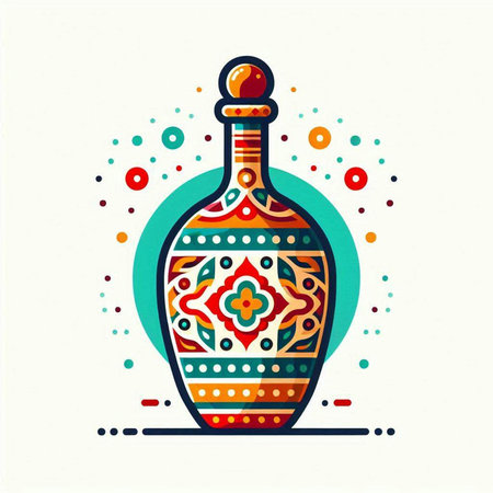 Hand drawn vector illustration of a bottle of wine with ornament. Doodle style.のイラスト素材