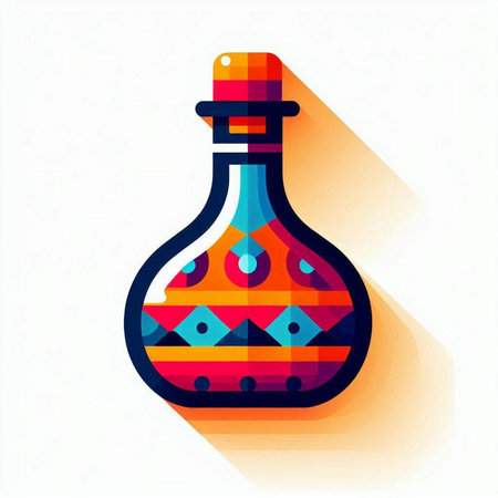 Colorful illustration of a bottle with a magic potion on a white backgroundのイラスト素材