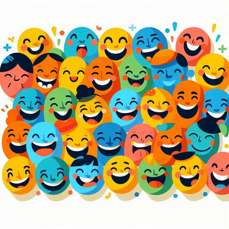 Funny smiley faces with different emotions. Vector cartoon illustration.のイラスト素材