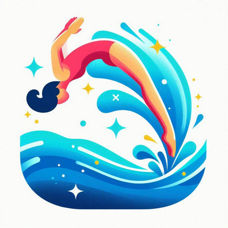 Water splash with human swimming in the sea. Vector illustration of water splash.のイラスト素材
