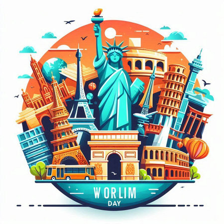 Travel around the world - famous monuments of the world. Vector illustrationのイラスト素材