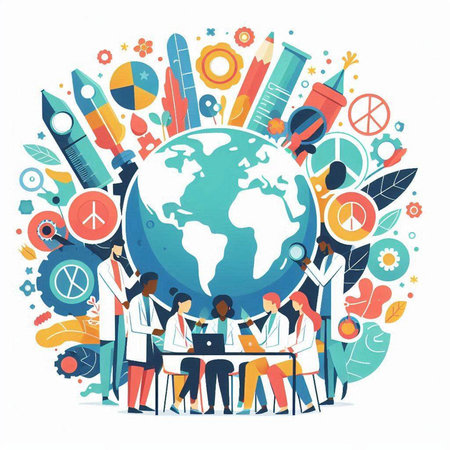 Flat design vector illustration concept of international education, science and research.のイラスト素材