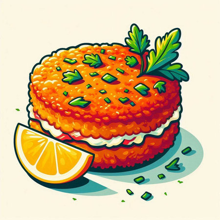 Lemon tartare with parsley and lemon slice. Vector illustration.のイラスト素材