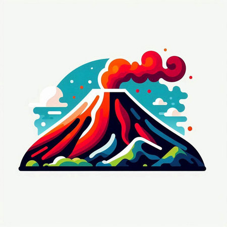 Volcano icon. Vector illustration of a volcano in the sky.のイラスト素材