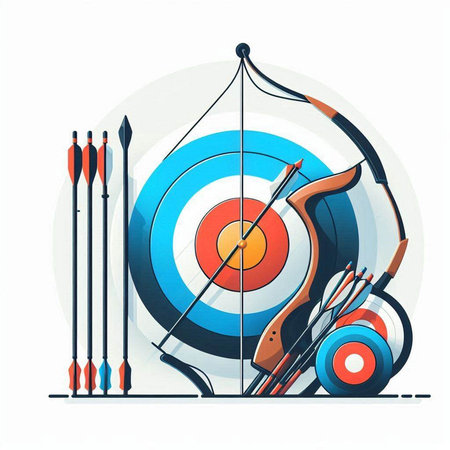 Archery target with arrows on white background. Vector illustration in flat style.のイラスト素材