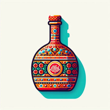 Mexican tequila bottle with floral pattern. Vector illustration in flat styleのイラスト素材