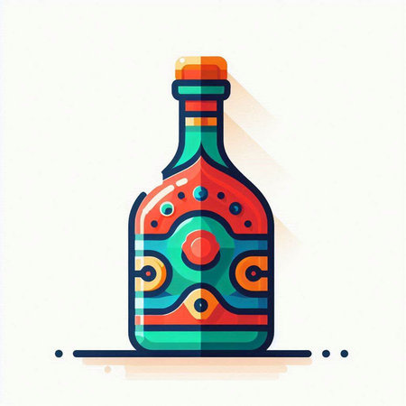 Tequila bottle icon in flat style. Alcoholic drink.のイラスト素材