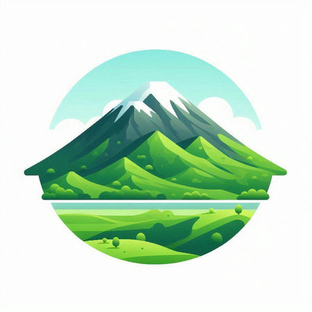 Mountain and lake. Vector illustration of a mountain in a circle.のイラスト素材